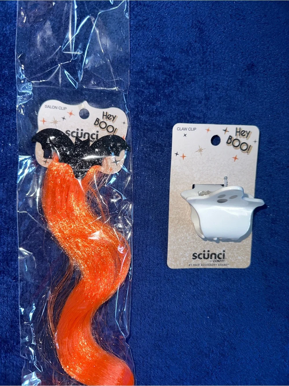 Scünci “Hey Boo!” Ghost Claw Clip + Orange Halloween Hair Extension Clip Set 2